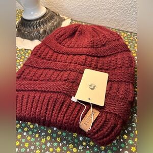 FurTalk Burgundy Knit Beanie